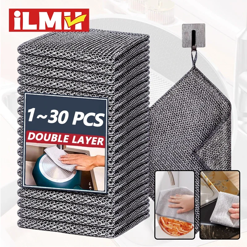 Color: Red, Specification: 3pcs - Magic Cleaning Cloth Multipurpose Wire Miracle Cleaning Cloth Innovative Dishwashing Net Hand Towel for Kitchen Dishwashing Grid - Image 2