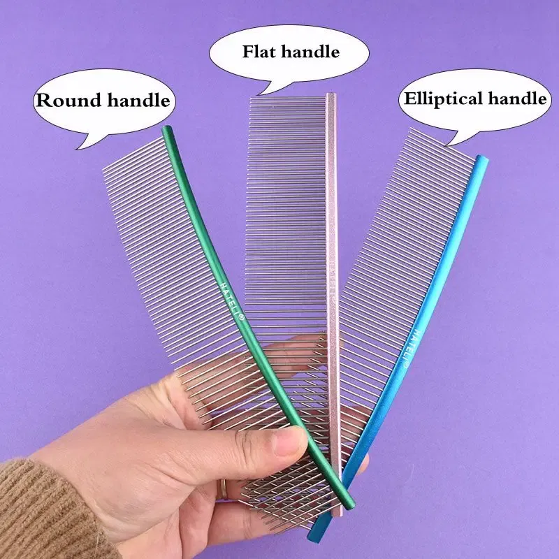 Color: PURPLE, Size: XS - Pet Curved Comb Stainless Steel Combs Professional Pet Grooming Comb Dense Sparse Teeth Dog Cat Cleaning Brush Open Knot Comb - Image 4