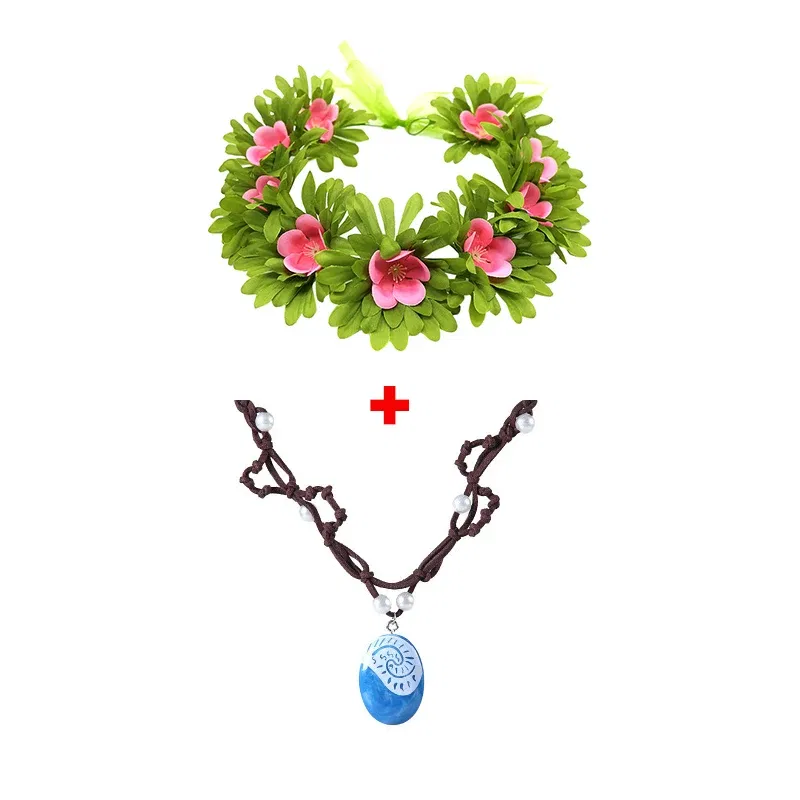 Color: black - Gilrs New Movie Moana 1&2 Wig and Necklace Flower Clip Dress Up Set Vaiana Costume Accessories Moana Pet Pig and Cock Xmas Gift 3