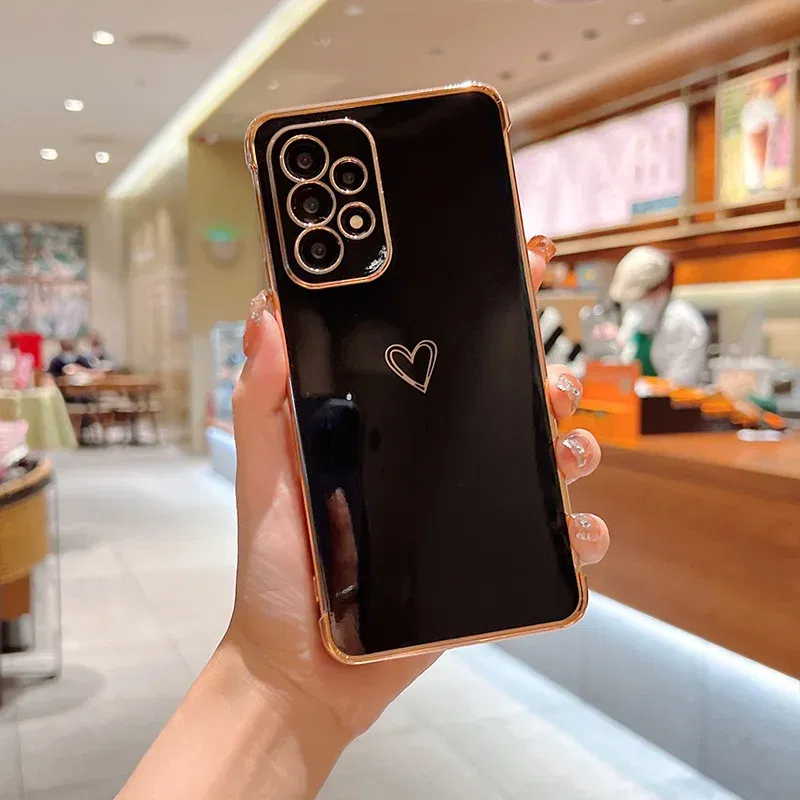 Color: black, Compatible-Phone Models: For iPhone 13 Pro Max, Ships From: CHINA - Electroplating Love Heart Phone Case For Samsung Galaxy S25 S24 Ultra S23 S22 A13 A14 A52 A53 Protect Lens Shockproof Back Cover