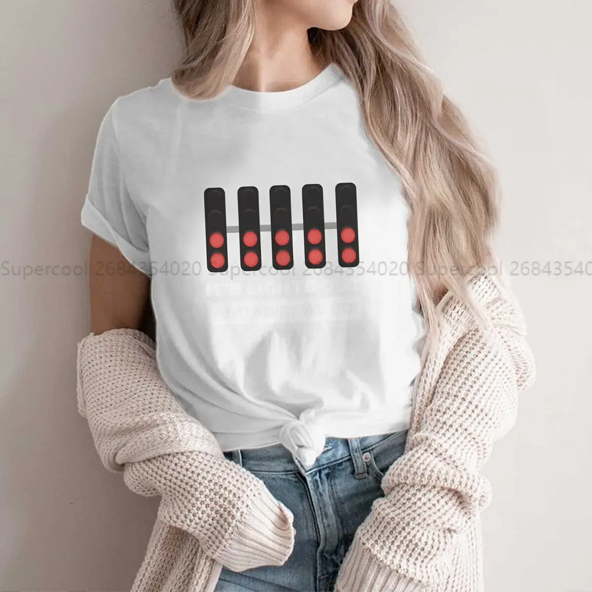 Color: WHITE, Size: S - It's Lights Out And Away We Go! Harajuku Polyester TShirt F1 Formulate 1 Racing Style Leisure T Shirt Women