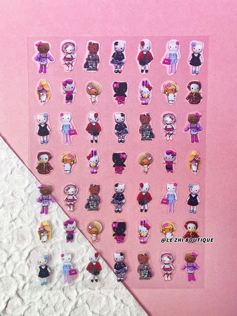 Color: Teal color - New Cartoon Hello Kitty Stickers Nail Art Supplies Decoration Kuromi Cinnamoroll 3D Stickers Nail Decals Press On Nails Stickers