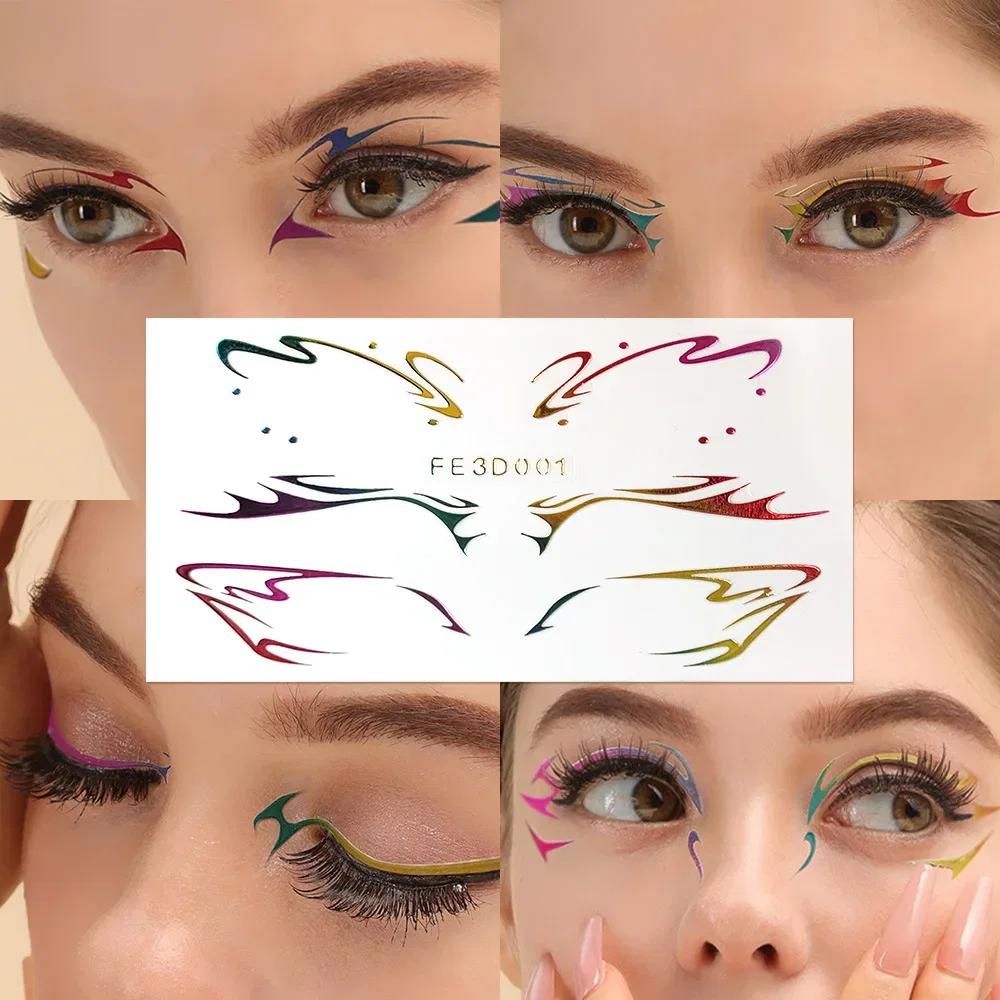 Color: SKY BLUE - Laser Gold Eyes Decorative Stickers Eyebrow Eyeliner Face Art Sticker Decals Halloween New Year Festival Party DIY Decorations - Image 3