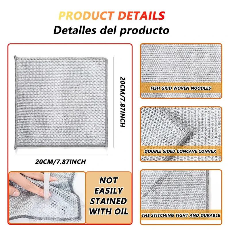 Color: Red, Specification: 3pcs - Magic Cleaning Cloth Multipurpose Wire Miracle Cleaning Cloth Innovative Dishwashing Net Hand Towel for Kitchen Dishwashing Grid - Image 5
