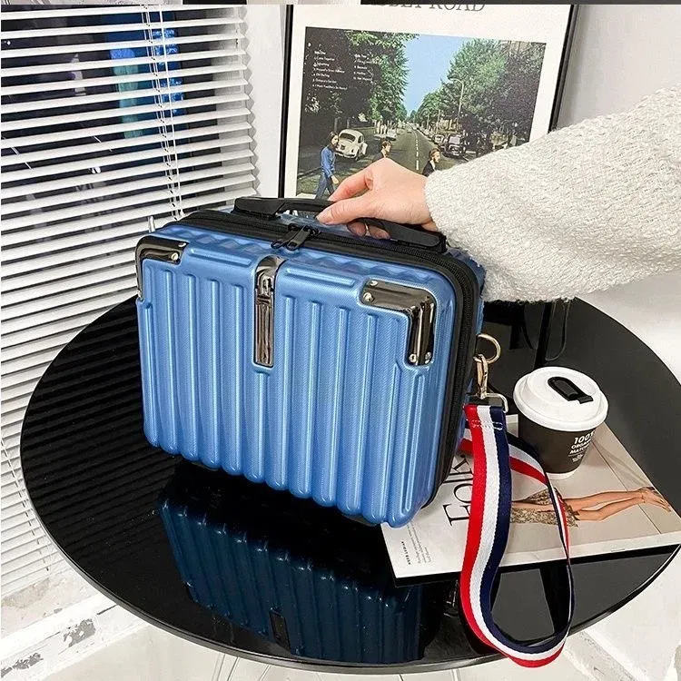 Color: Orange - Mini Luggage Travel Bag Handbag Shoulder Bag Fashion Makeup Case 14 Inch Backpack Multifunctional Portable PC Bags Hand Bags - Image 4