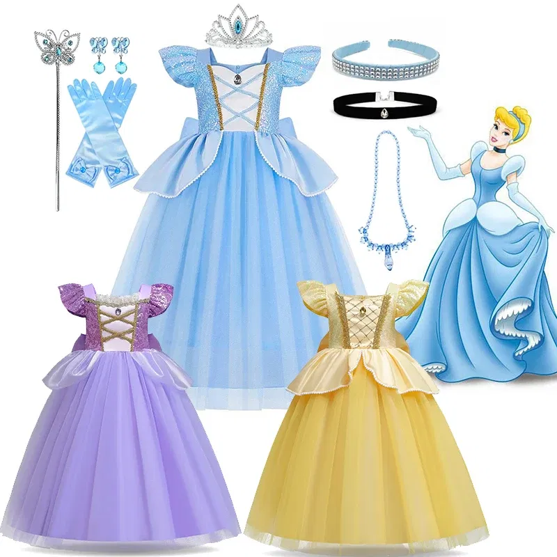 Kid Size: 9, Color: Orange - Disney Deluxe Elegant Cinderella Princess Ball Gown Fancy Birthday Cinderella Party Dress Vestidos Costume Play Carnival Apparel - Image 2