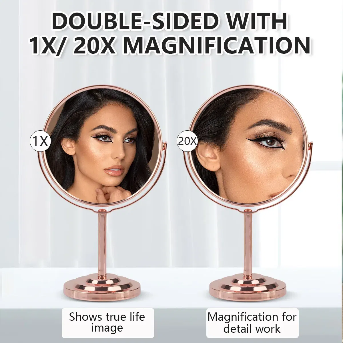 Color: black - 3/4/5in Double-Side Makeup Mirror With 2X Magnification Clear Reflection And Easy To Carry Desktop Vanity Mirror With Stand - Image 6