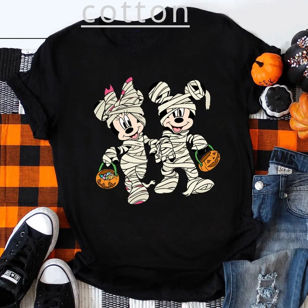 Color: army green, Kid Size: 4T - Funny Mickey Minnie Mummy Print Disney Children Cotton T Shirts Trick Treat Fashion Halloween Cute Kid Clothes Girls Streetwear - Image 2
