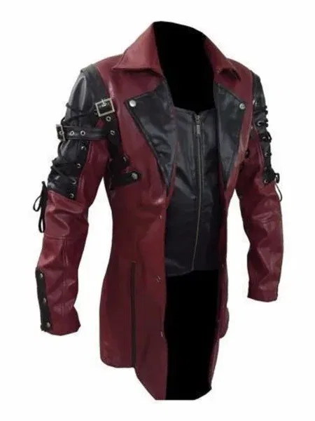 Color: Red, Size: L - Men PU Leather Coat Men Retro Slim Fit Fashion Leather Jackets Men Autumn Winter Motorcycle Jacket Turn Down Collar Male Jacket