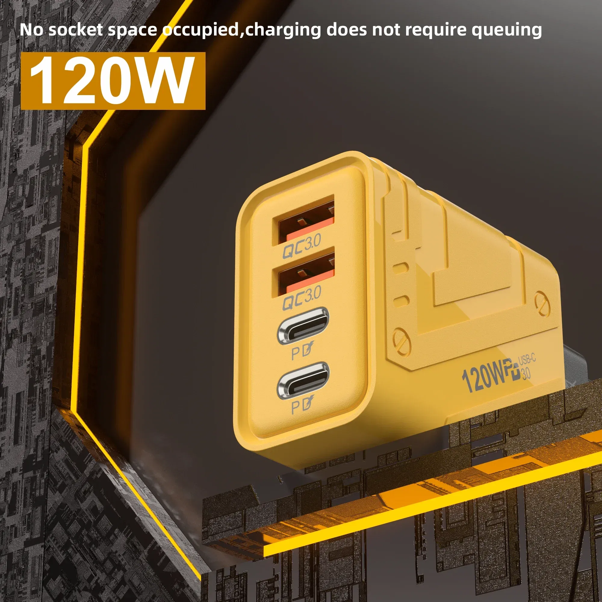 Plug Type: ES - Xiaomi 4 Ports Phones Charger 120W Fast Quick Charger USB 3.0 PD Charger Adapter For iPhone Samsung EU US UK Plug Wall Adapter