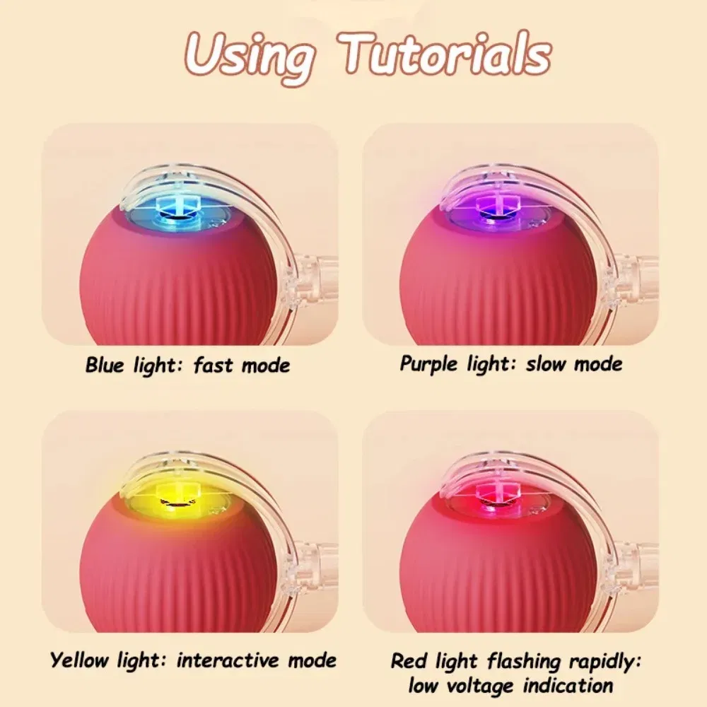Color: RED COLOR - New Cat Interactive Ball Toy Automatic Rolling Ball Faux Tail Rechargeable Smart Pet Electric Toy Dog Cat Training Imitate Mouse - Image 6
