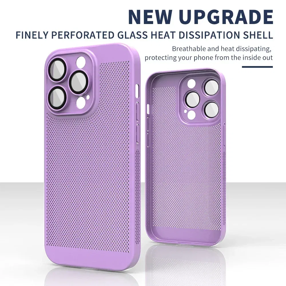 Color: SKY BLUE, Compatible-Phone Models: For iPhone 14 Pro Max, Ships From: CHINA - Breathable Heat Dissipation Cooling Case For iPhone 16 Pro Max 15 14 13 12 11 PC Hard Back Cover - Image 3
