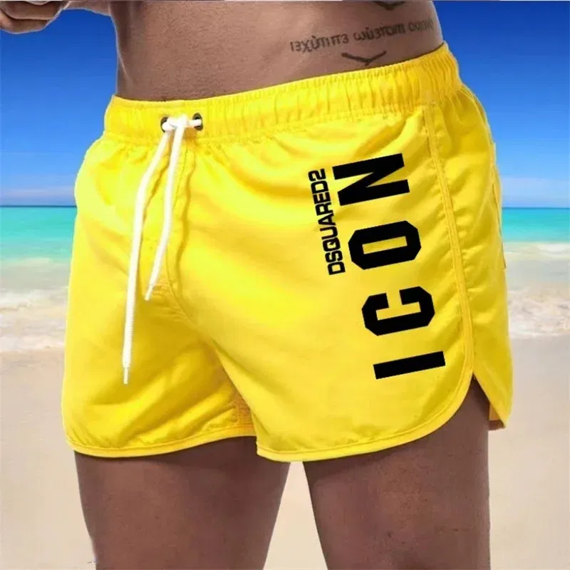 Color: Yellow, Size: XXXL - Summer men's luxury beach pants clothing quick dry gym jogging sexy shorts vacation casual swimming trunks