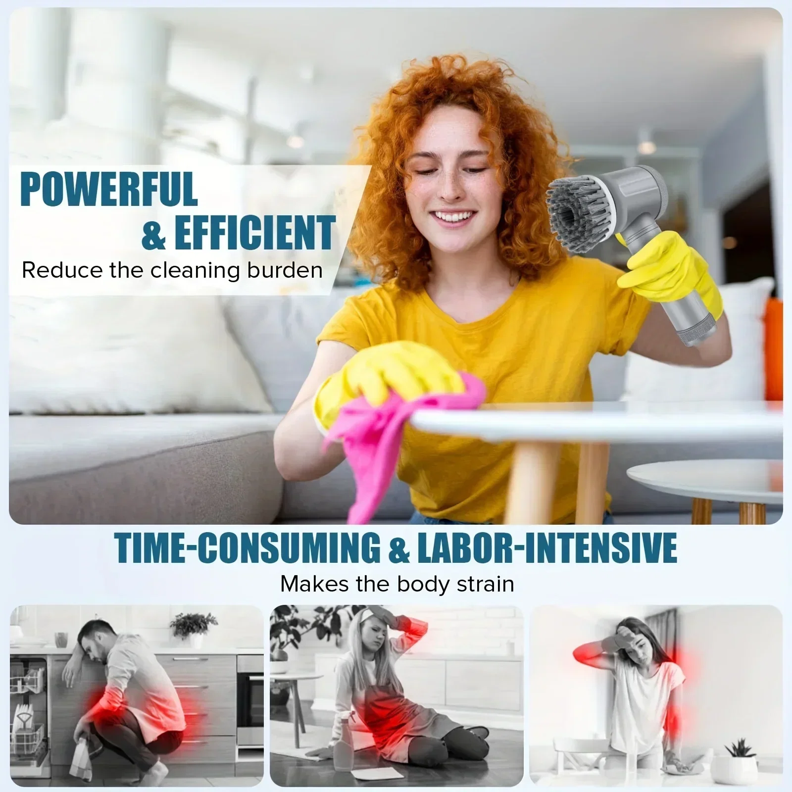 Electric Spin Scrubber Cordless Spin Scrubber with 6 Replaceable Brush Heads Electric Cleaning Brush Cleaning Tools - Image 6