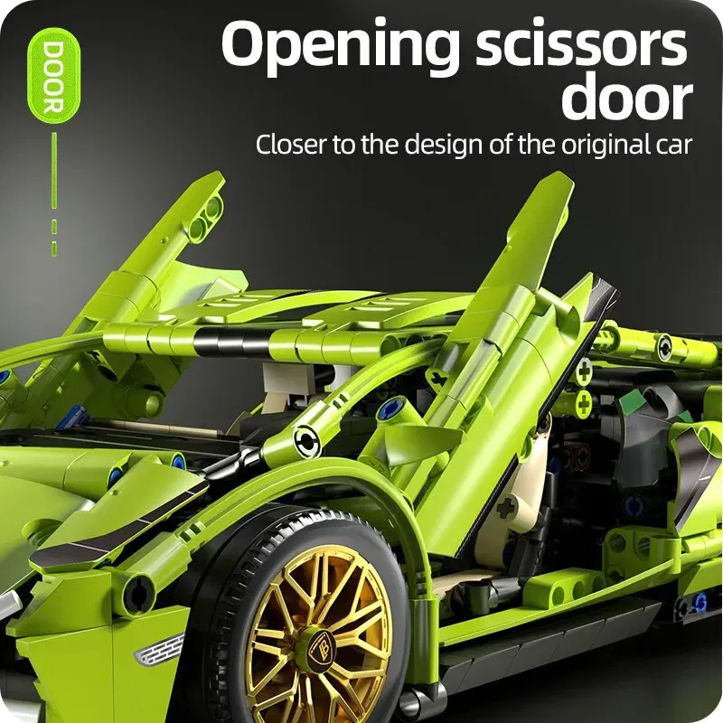 Color: WHITE - Technical Racing Sport Car 1280PCS Model Building Blocks City Mechanical Speed Vehicle Supercar Brick Puzzle Toys Kid Adult Gift - Image 5