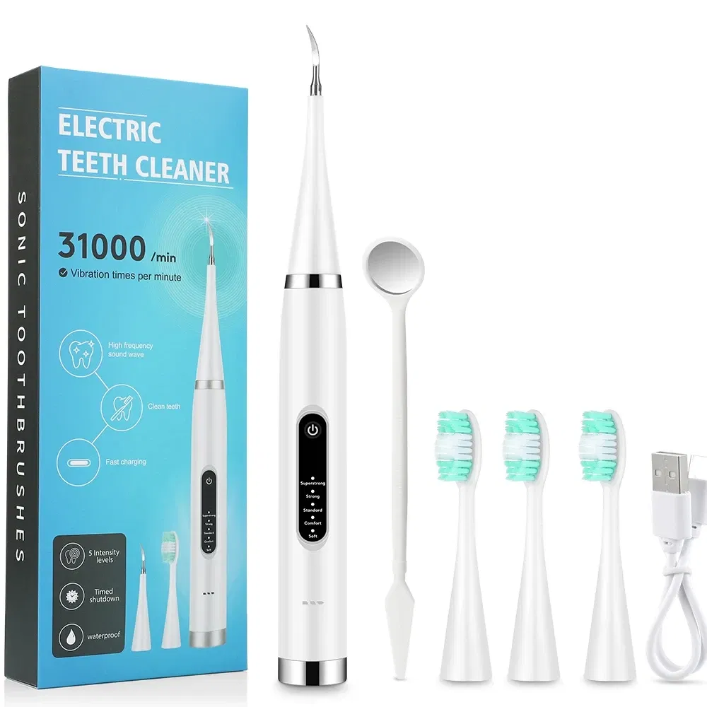 Color: grey - Electric Teeth Cleaner Dental Scaler Waterproof Oral Care Plaque Spatula Removes Tartar Dental Scraper Dental Instrument