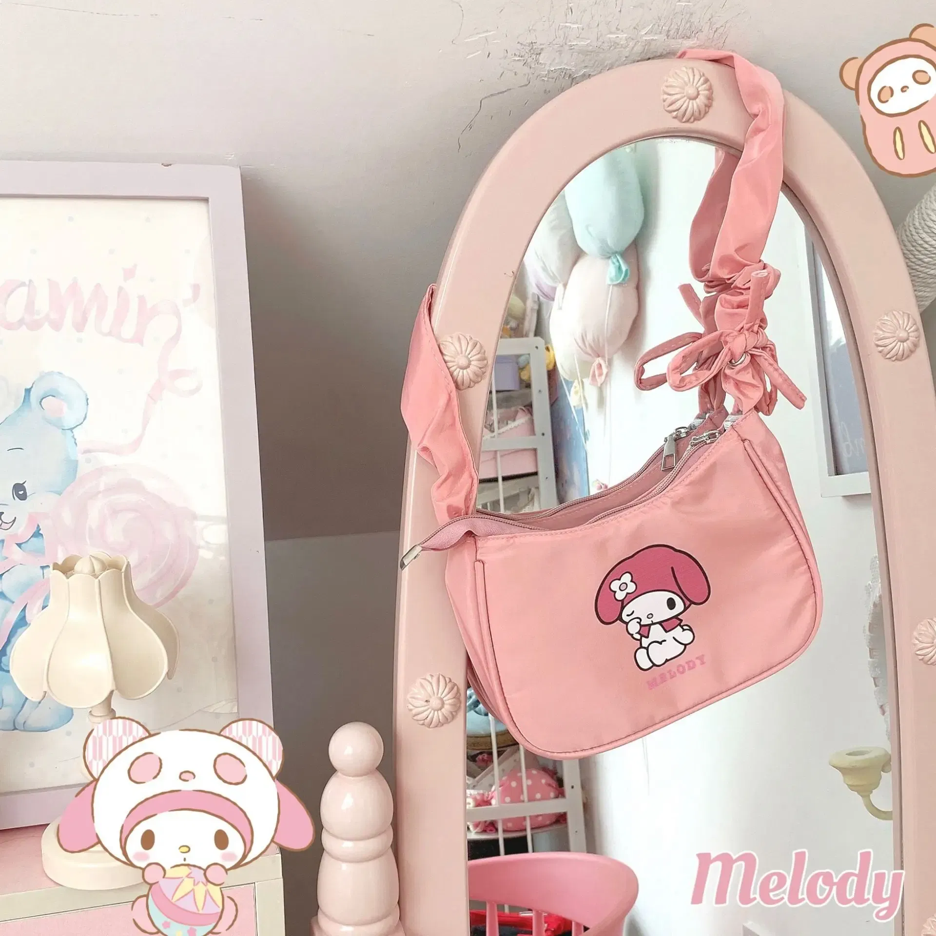 Color: Beige, Size: Extra Large - Sanrio Hellokitty Kuromi Cinnamorol Mymelody Pochacco Armpit Bag Kawaii Shoulder Bag Casual Allmatch Tote Women Commuter Handbag - Image 5