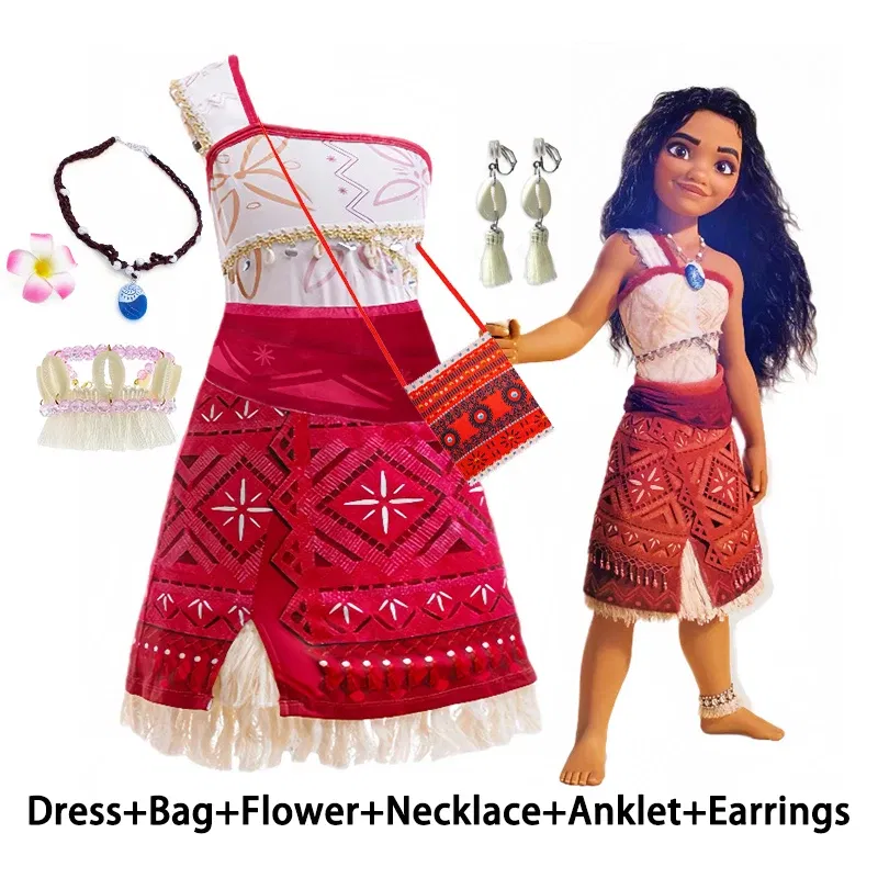 Color: Blue, Kid Size: 17 - Disney Movie Moana 2 Girl Dress Cosplay Party Costume Ocean Adventure Princess Fancy Clothes Children Vaiana Outfit Dress - Image 2