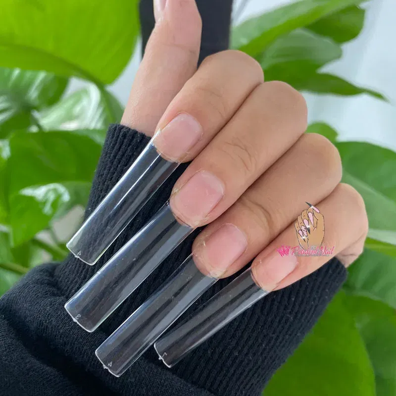 Color: Beige - 500pcs Flat Square XXL Long Acrylic Nail Tips Flatter Straight Non C Curve Half Cover False Nails Tip Manicure Tool