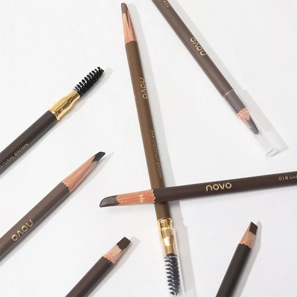 Color: Chocolate - Waterproof Eyebrow Pen with Brush 7 Colors Natural Lasting Non-caking Eyebrow Pencil Outlining Wild Brow Korean Makeup Cosmetics
