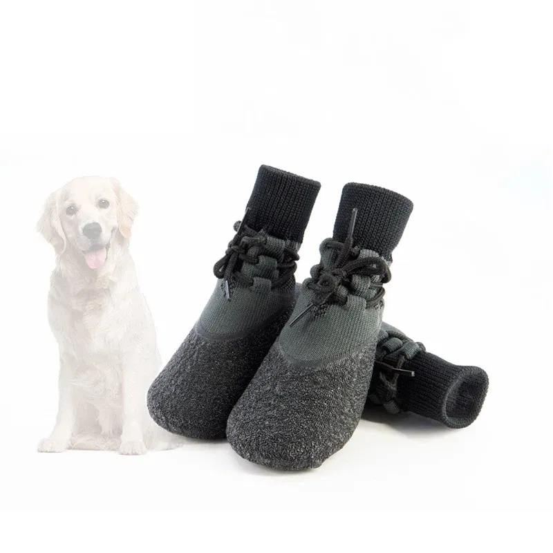 Color: WHITE, Size: XXL - 4Pcs Fashion Non-slip Outdoor Solid Color Dog Shoes Waterproof Knitted Dog Paw Protector with Adjustable Straps