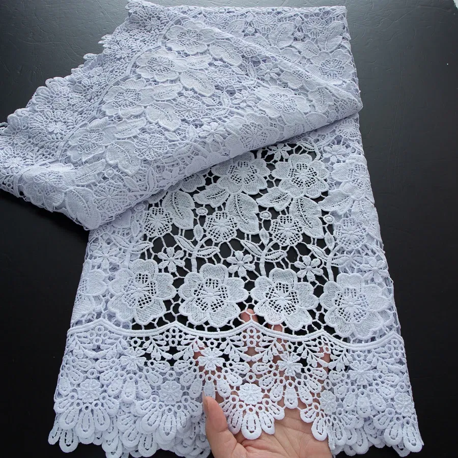 Color: BROWN, Width: 120cm, Length: 5 yards - 2025 Guipure Lace Fabric High Quality 5 Yards Knitted White Nigerian African Sequins Cord Lace Fabric Dress for Women A4070 - Image 5