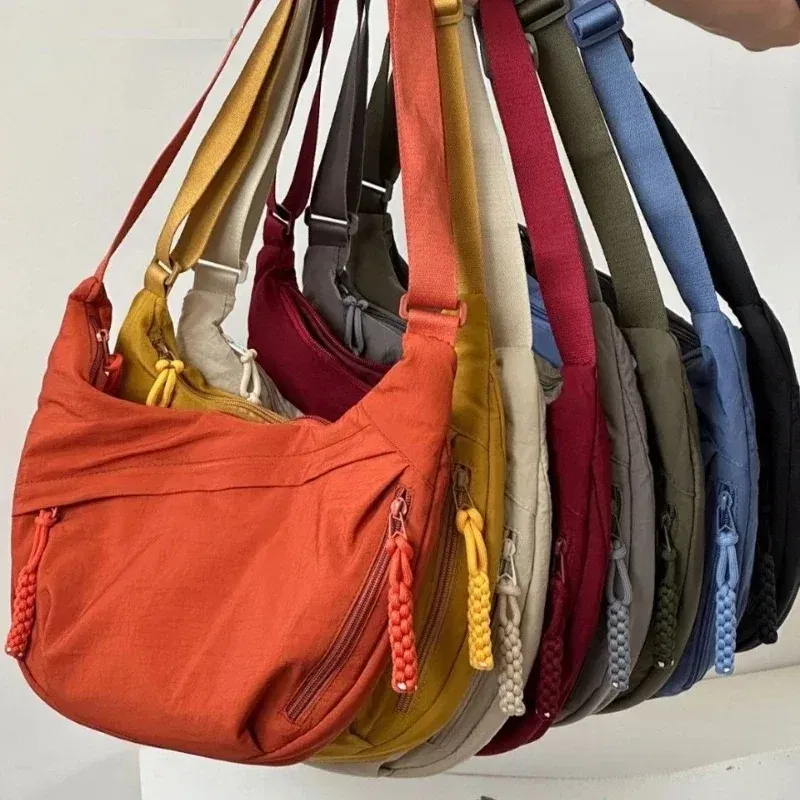 Color: GRAY - Trendy Women's Soft Cloth Shoulder Bag Solid Color Student Casual Style Big Handbags Crossbody Bags for Women Shoulder Hobos Bag - Image 2