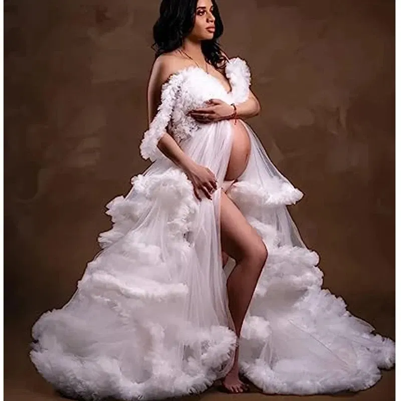 Color: Gold, Maternity Size: XL, Ships From: CHINA - Tulle Long Maternity Dress Photoshoot ?»?°?‚?µ photography dresses baby shower dresses for pregnant woman ?»?°?‚?µ ?» ?±?µ - Image 4
