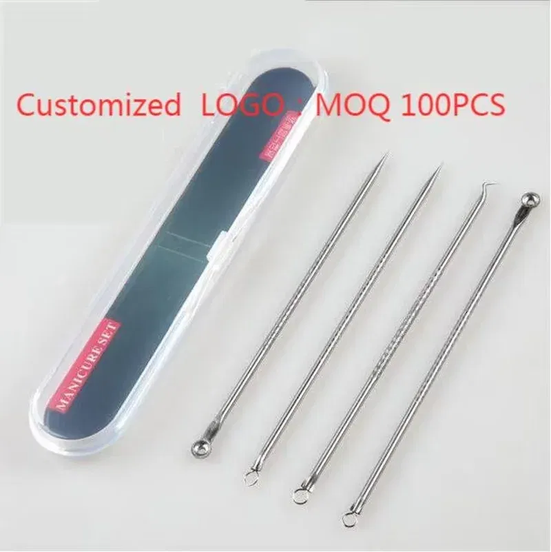 Color: WHITE - 4PCS Stainless Steel Acne Needle Electroplating Colorful Rose Gold Acne Needle Extrusion Blackhead Tool Can Be Customized LOGO - Image 2