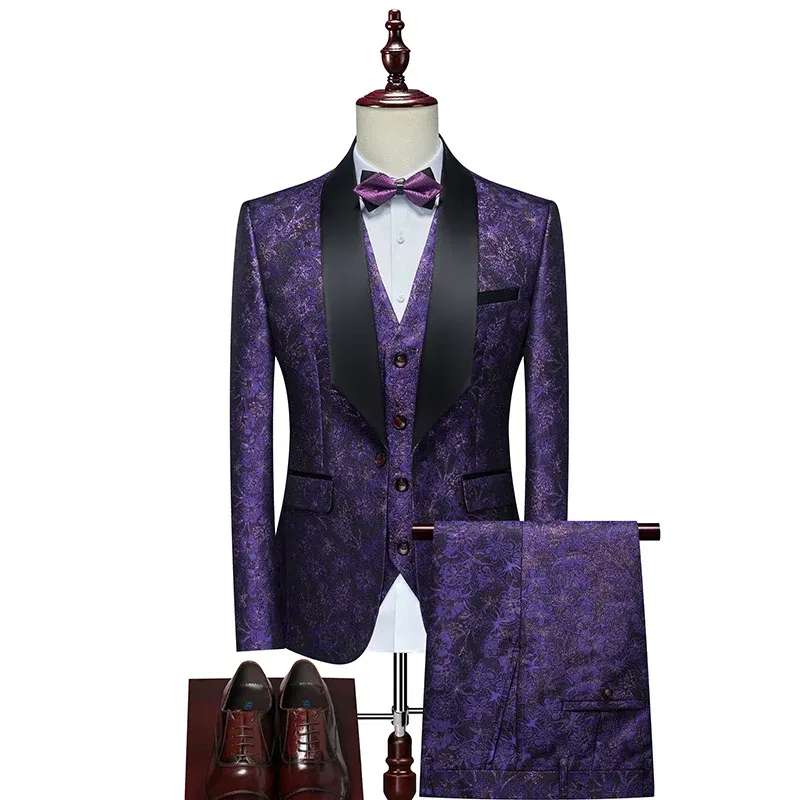 Color: Gold, Size: XXXL - Men's  Evening Dress Bridegroom Suit British Wedding Business Casual Fashion Three-piece Set with Vest And Trousers Sizes M-6XL