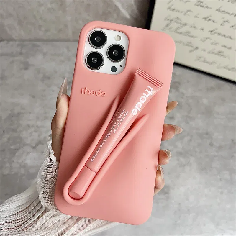 Color: Blue, Bundle: Bundle1, Material: aluminum - Phone Case For iPhone 12 13 14 15 16 Pro Max Plus 17 Air Portable Lip Gloss Holder Lipstick Silicone Soft Bumper Cover Lip Glaze