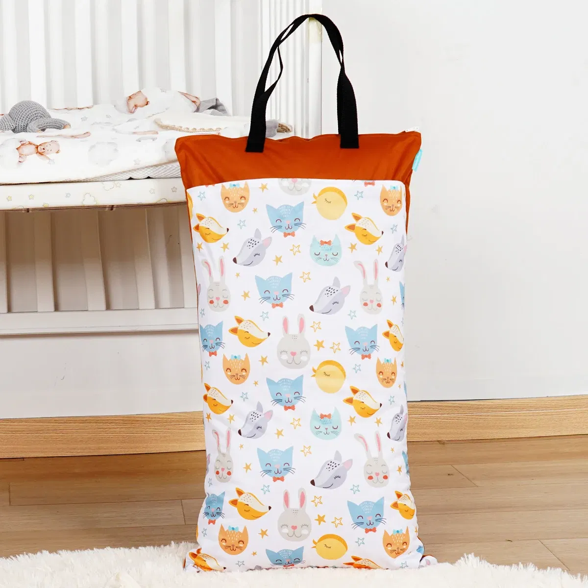 Color: Ivory - Happyflute Reusable Hanging Wet Dry Cloth Diaper Bag With Double Zippered Pockets 40*70cm - Image 5