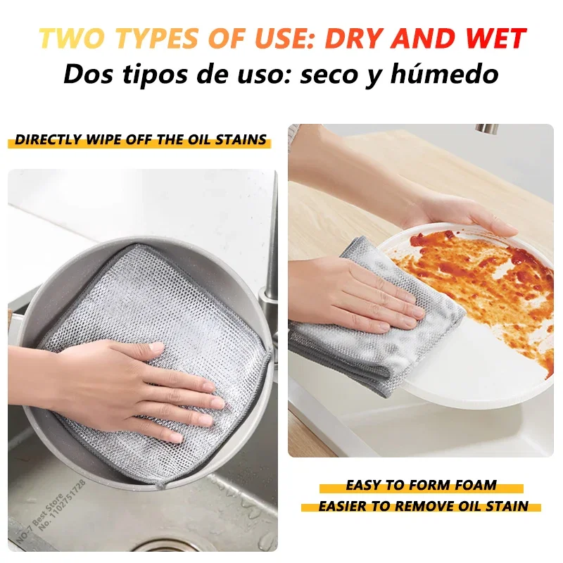 Color: Red, Specification: 3pcs - Magic Cleaning Cloth Multipurpose Wire Miracle Cleaning Cloth Innovative Dishwashing Net Hand Towel for Kitchen Dishwashing Grid - Image 4