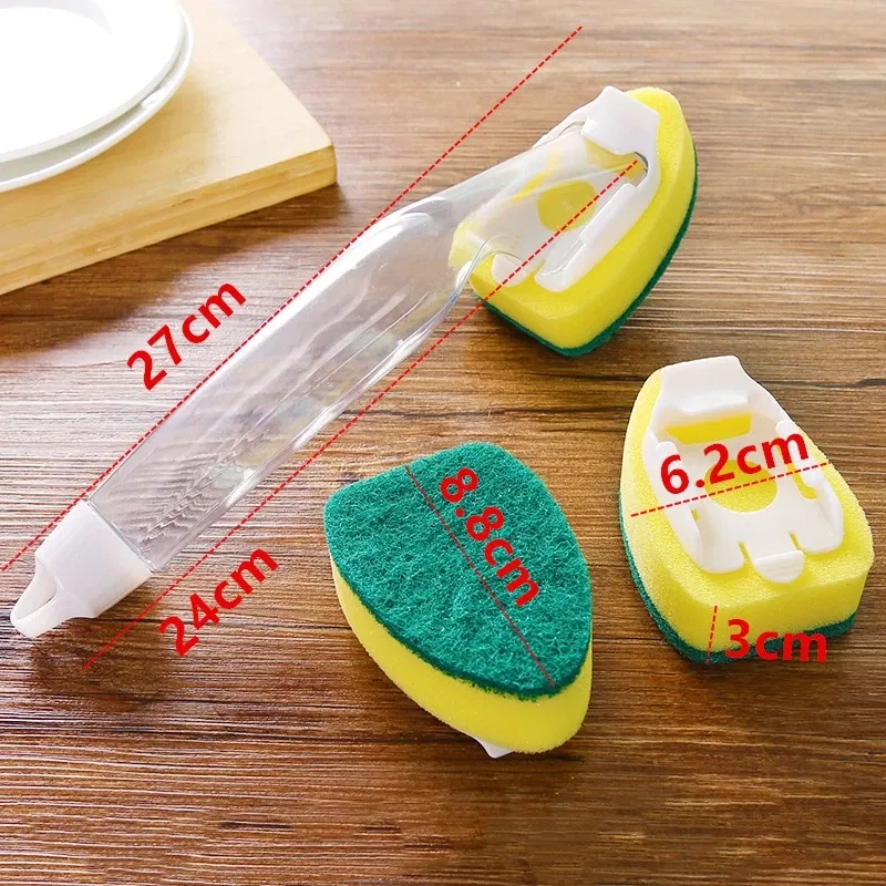 Color: Black - Replaceable Liquid Soap Dispenser Kitchen Cleaning Tool Long Handle Brush With Automatic Refill Liquid Sponge Wash Dish Scrubber - Image 6