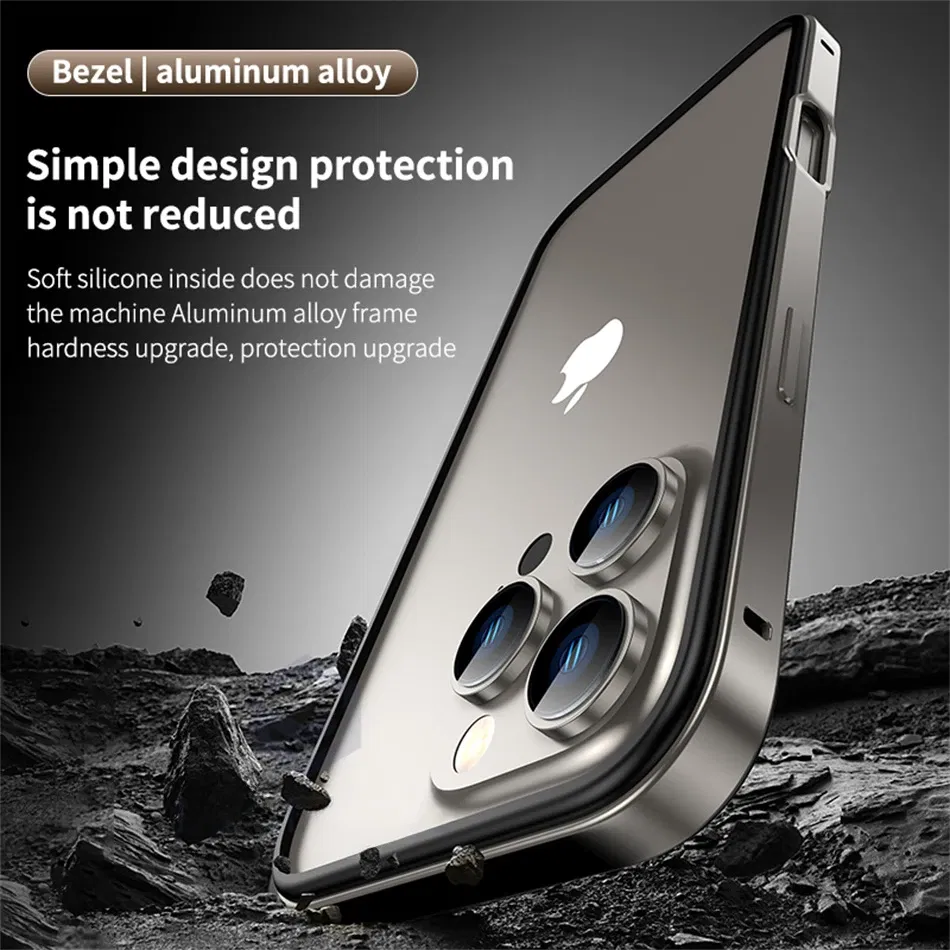 Color: SKY BLUE, Material: CANVAS - Titanium Metal Frame Bumper Shockproof Case for IPhone 16 15 Pro Max Plus 5G for Apple Solid Colour Protection Phone Cover - Image 4