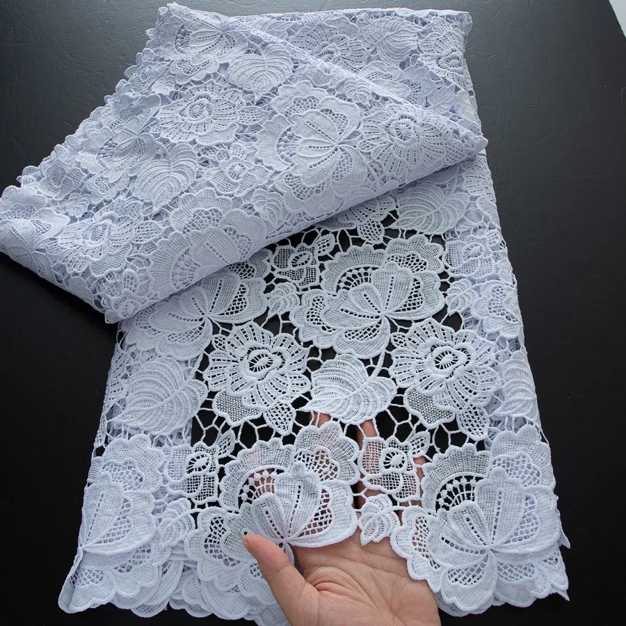 Color: BROWN, Width: 120cm, Length: 5 yards - 2025 Guipure Lace Fabric High Quality 5 Yards Knitted White Nigerian African Sequins Cord Lace Fabric Dress for Women A4070 - Image 2