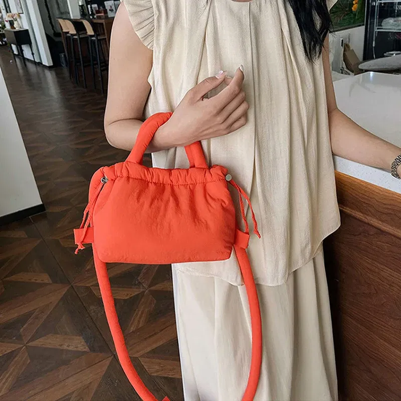 Color: Blue - Fashion Small Puffer Tote Bag Padded Women Shoulder Bags Nylon Down Cotton Crossbody Bag Mini Lady Handbags Underarm Bag - Image 2