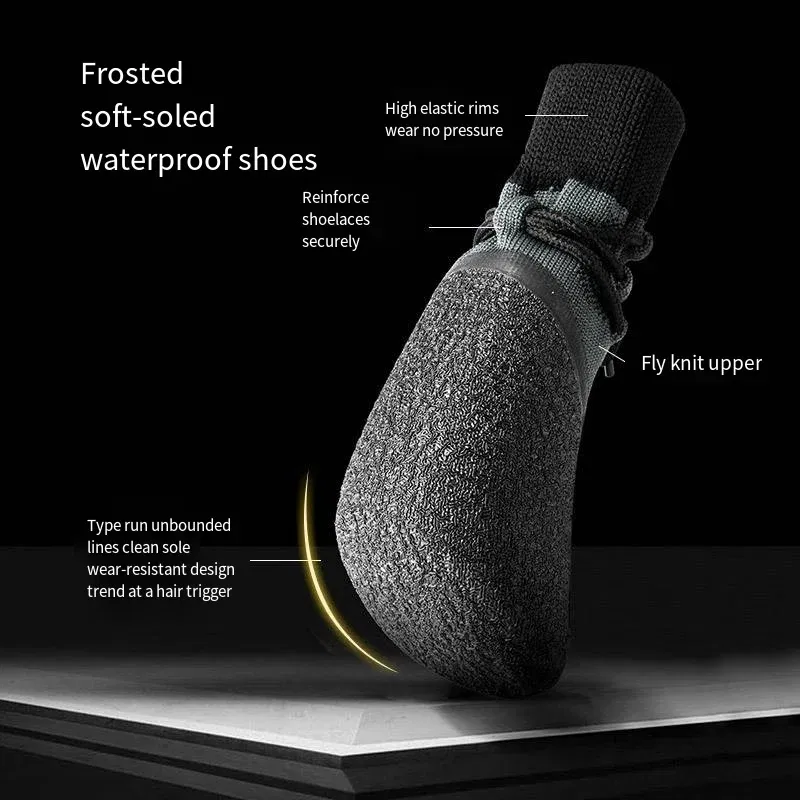 Color: WHITE, Size: XXL - 4Pcs Fashion Non-slip Outdoor Solid Color Dog Shoes Waterproof Knitted Dog Paw Protector with Adjustable Straps - Image 3