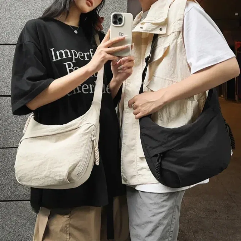 Color: GRAY - Trendy Women's Soft Cloth Shoulder Bag Solid Color Student Casual Style Big Handbags Crossbody Bags for Women Shoulder Hobos Bag - Image 3