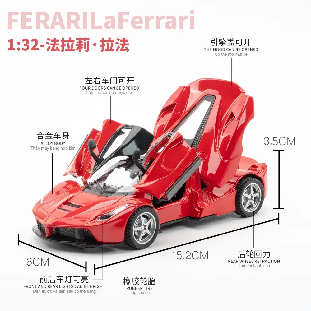 Color: green - 1:32 Ferrari Laferrari SF90 P80C 488 Alloy Car Model Diecasts Metal Toy Vehicles Car Model Simulation Sound Light Collect gifts - Image 4