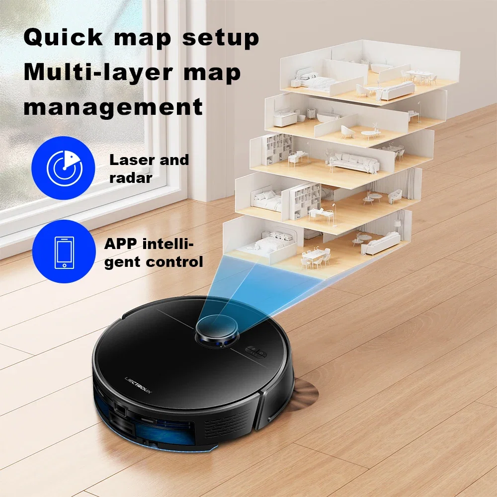 Color: black, Ships From: CN - LDS Robot Vacuum Cleaner & Mop Liectroux M70 Pro,Wet Dry Cleaning,Self Empty,Multi-floor Map,6500Pa,Carpet Boost,Max.175Mins Run - Image 7