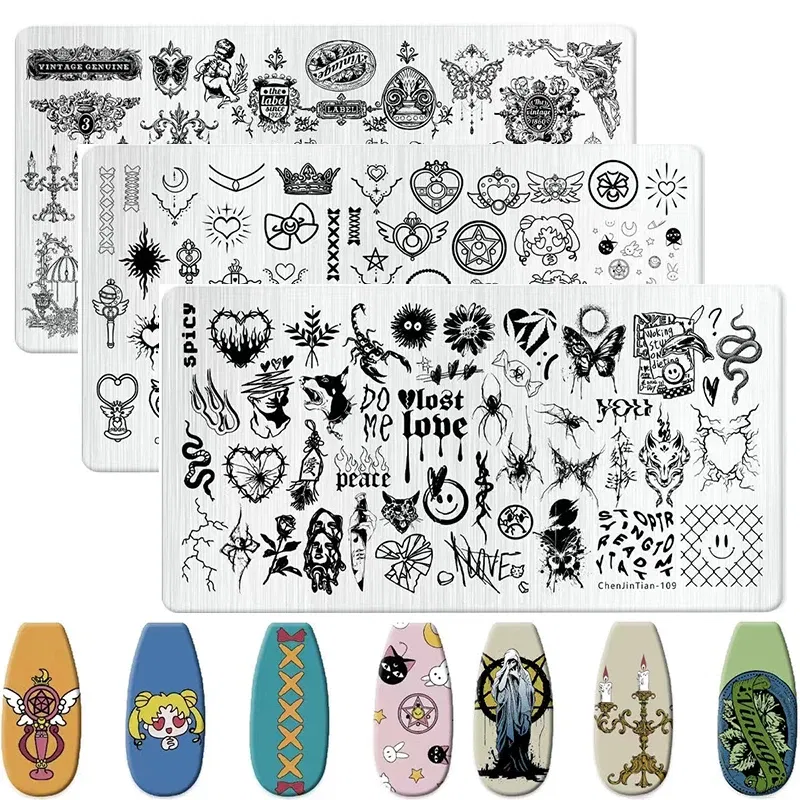 Color: Black - Cartoon Animal Nail Art Templates Stamping Plate Palace style Design Flower Glass Temperature Lace Stamp Templates Plates Image