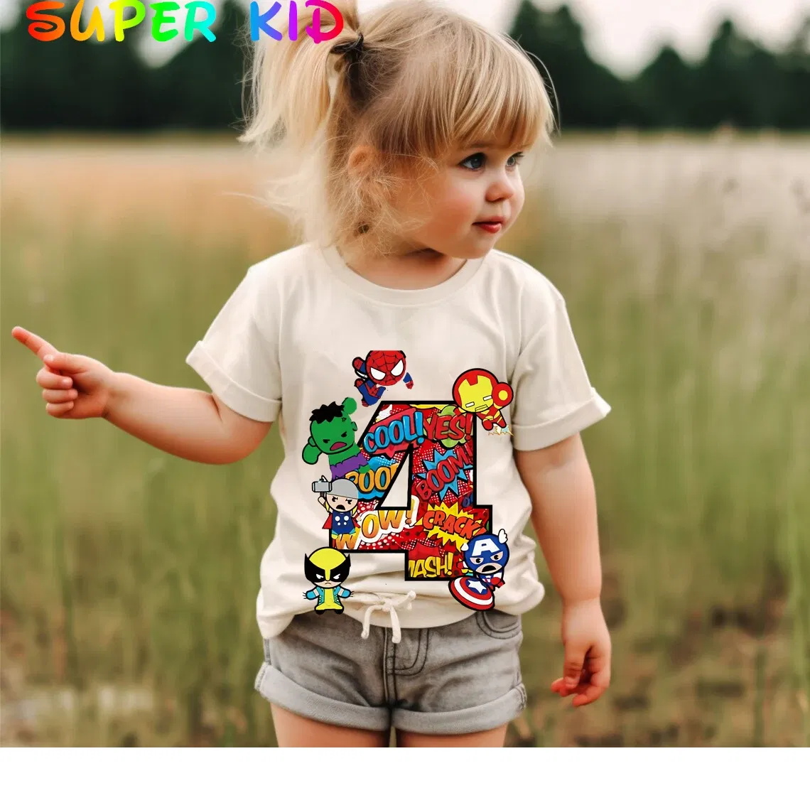Color: black, Kid Size: 3T?€?€·?¤–?‰ - Summer 2024 3 4 5 6 7 8 9 Marvel SuperHero Birthday Girl Short Sleeved T-shirt The Avengers Personalize Name Birthday Boy Shirt - Image 5