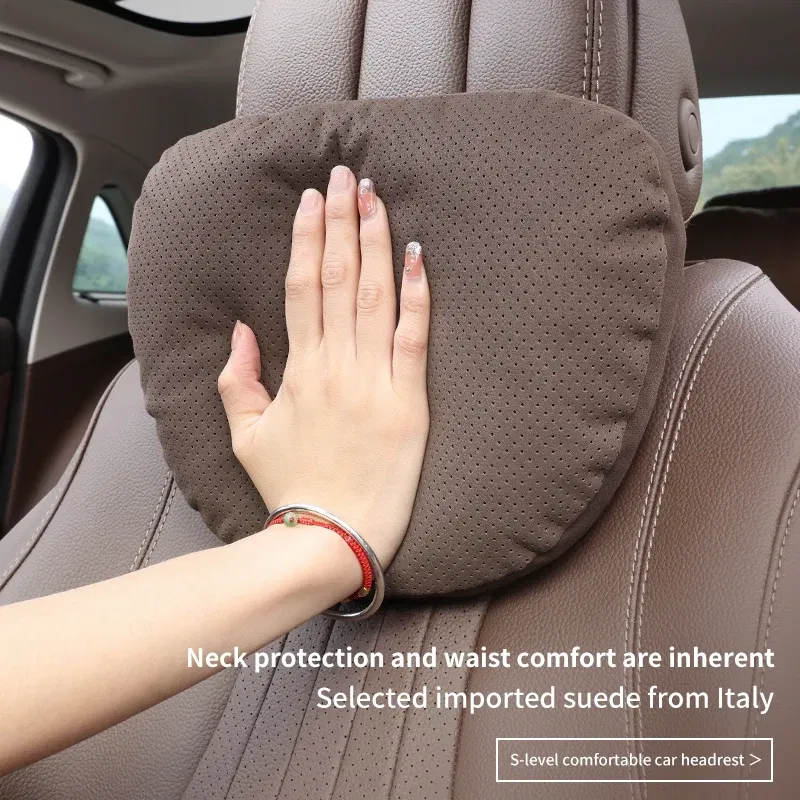 Color: WHITE - Top Quality Car Headrest Neck Support Seat Soft Neck Pillow Breathable For Maybach S Class Design Universal Protector Neck - Image 3