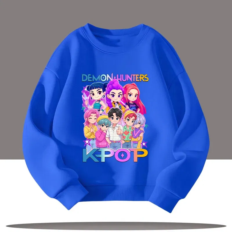 Color: Khaki, Kid Size: 10 - K-pop Demon Hunters Cartoon Print 3-12 Year Old New Style Kids Round-neck Sport Shirt Cute Girl Casual Top Children's Clothing
