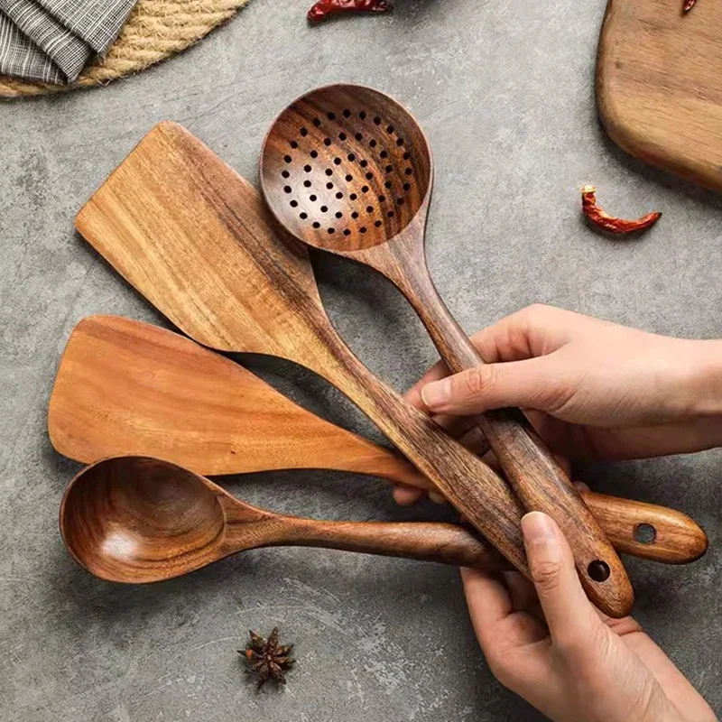Teak Wooden Spatulas Kitchen Utensils Cooking Utensil Eco-Friendly Wood Spatula for Non Stick Cookware - Image 3
