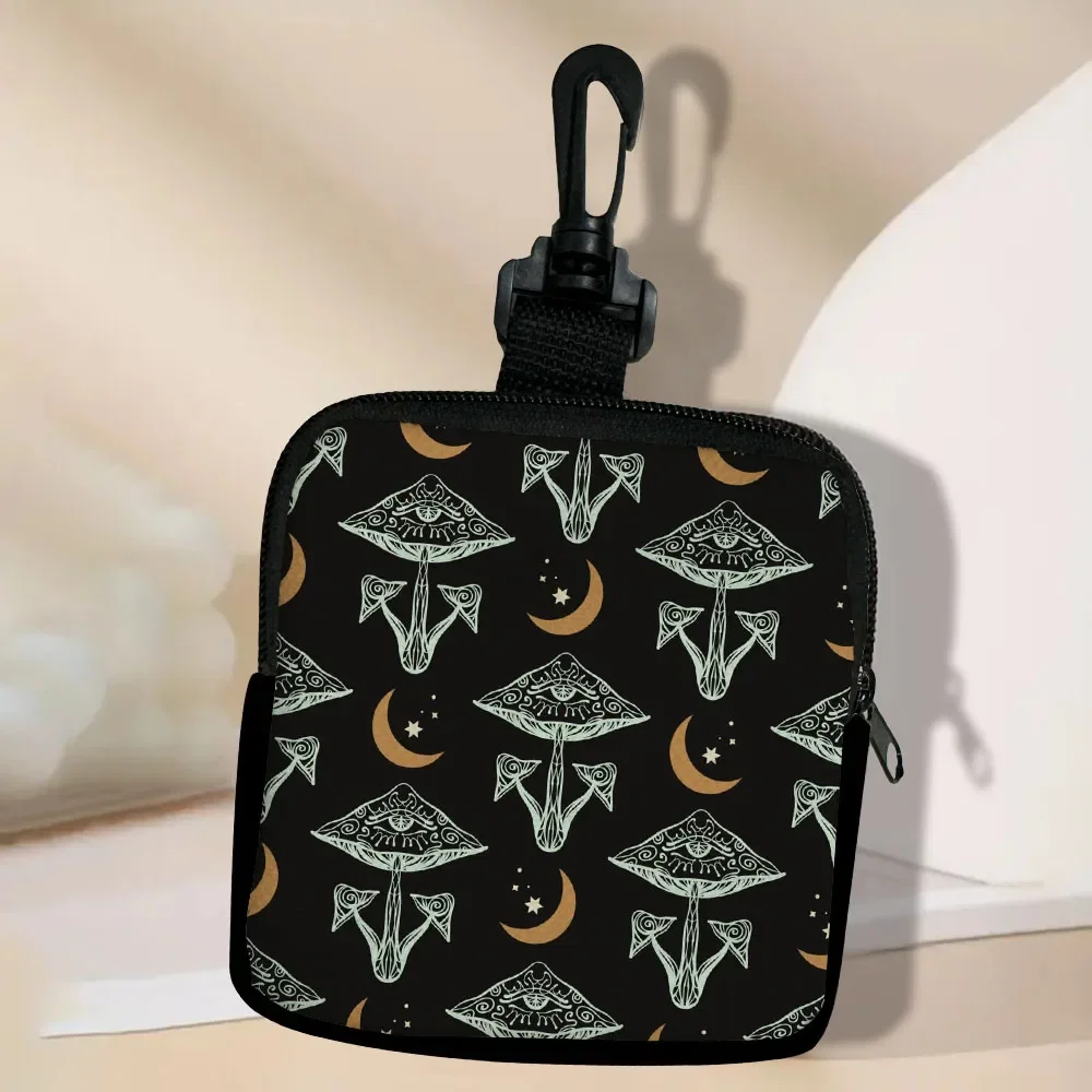 Color: Orange - Mushroom-Seamless-Pattern Portable Women  Coin Bag  Money Purse Id Card Holder Wallet Case Zipper Key Storage Pouch Key Bag 5.23
