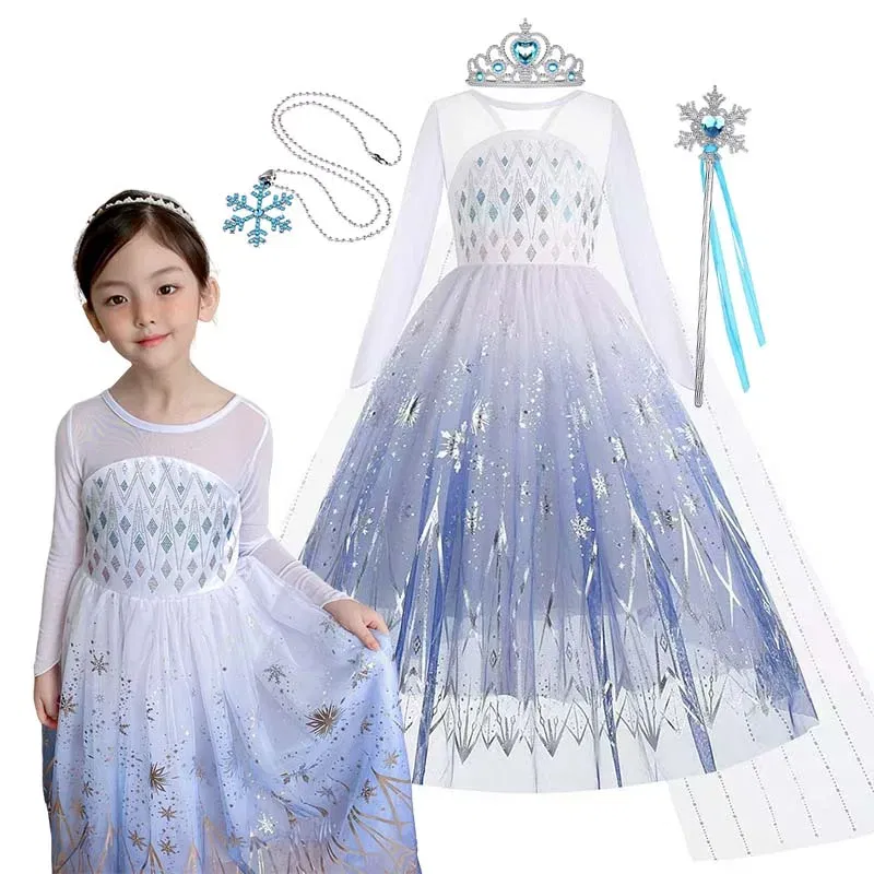 Kid Size: 4T, Color: green - Disney Frozen Anna Elsa Girls Princess Dresses Mesh Sequin Dress Kids Cosplay Snow Queen Costumes Carnival Birthday Party Gowns - Image 7