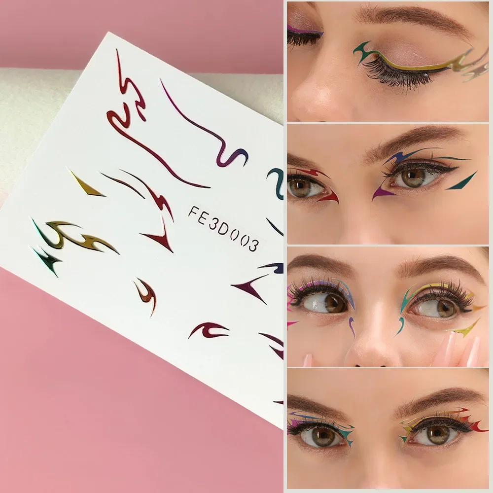 Color: SKY BLUE - Laser Gold Eyes Decorative Stickers Eyebrow Eyeliner Face Art Sticker Decals Halloween New Year Festival Party DIY Decorations - Image 2