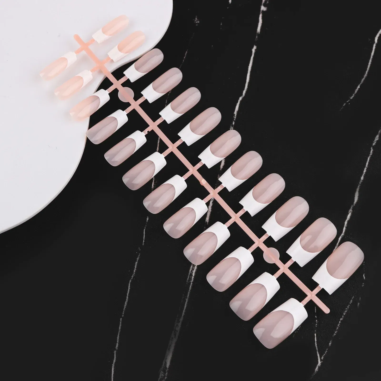 Color: WHITE - 24PCS Square Head Matte False Nails Ballet Detachable Full Cover Artificial Fingernails Frosted Press Glue on Fake Nail Tips